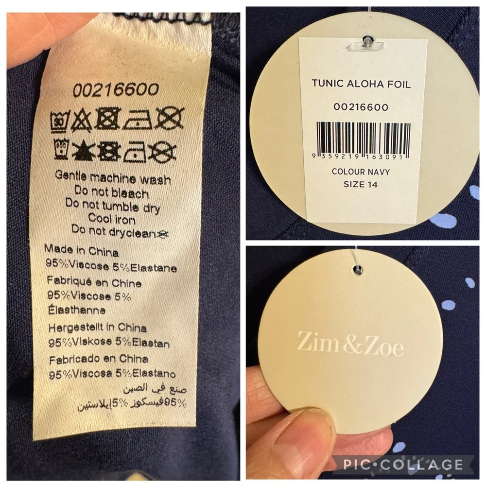 New With Tags, Beautiful Navy Women's Tunic, Size 14, 3/4 Sleeves & V-Neckline - Picture 13 of 17